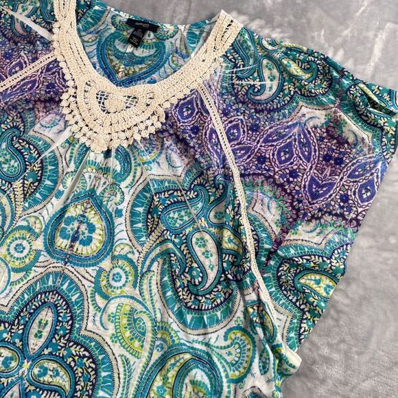 Style & Co Top 2X Multicolor Paisley Crochet Trim Sublimation Butterfly Sleeve - Picture 4 of 12